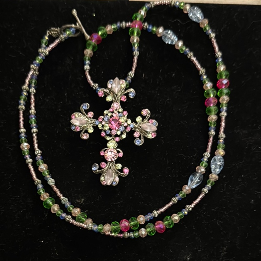 Colorful Beaded Cross Necklace